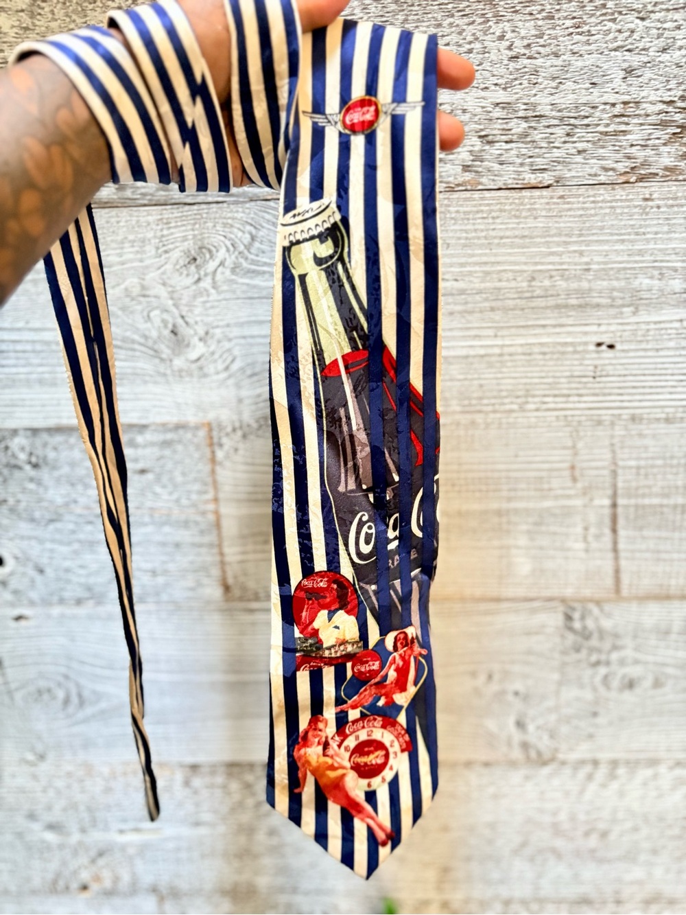 3/$30 | Coca-Cola | Vintage Retro Pinup Striped Silk Tie 90s Y2K - Standard/Wide